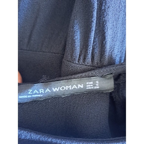 Zara Woman Jumpsuit Small Black Straight Jumpsuit Romper Cropped Pom Pom Trim - Picture 7 of 9